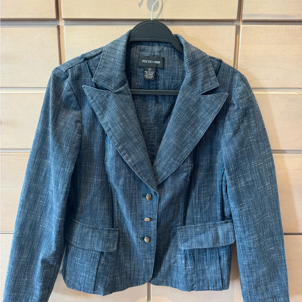 Vintage Focus 2000 Women's Textured Navy Blazer  Size 8